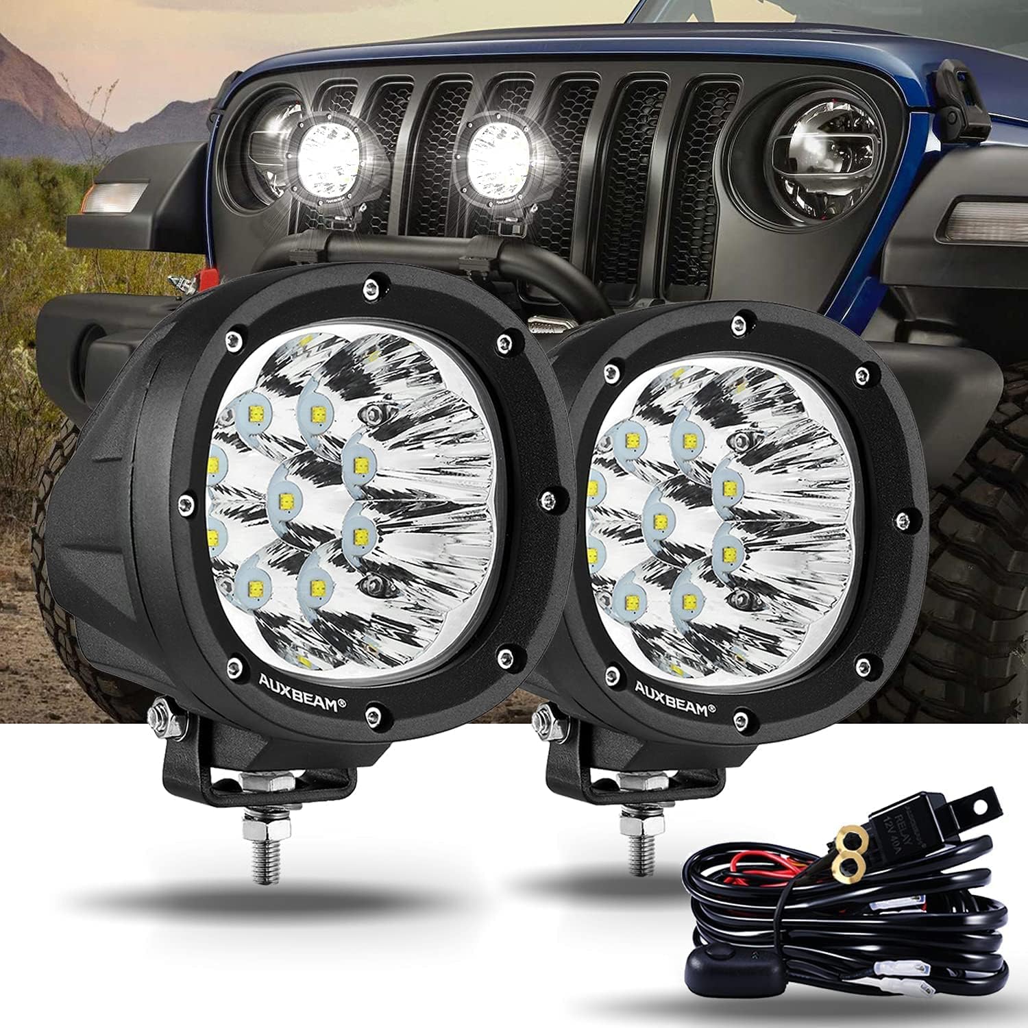 AUXBEAM 5"inch 40W  Flood Beam LED Work Light Bar Offroad for Ford Driving