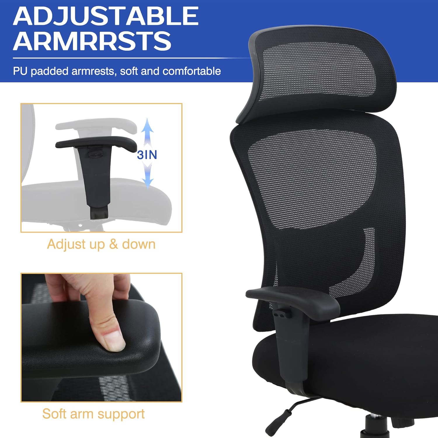 Black BestOffice 400lbs Wide Seat Executive Desk Lumbar Support Adjustable Armrest Ergonomic Headrest High Back Mesh Computer Rolling Swivel Task Chair