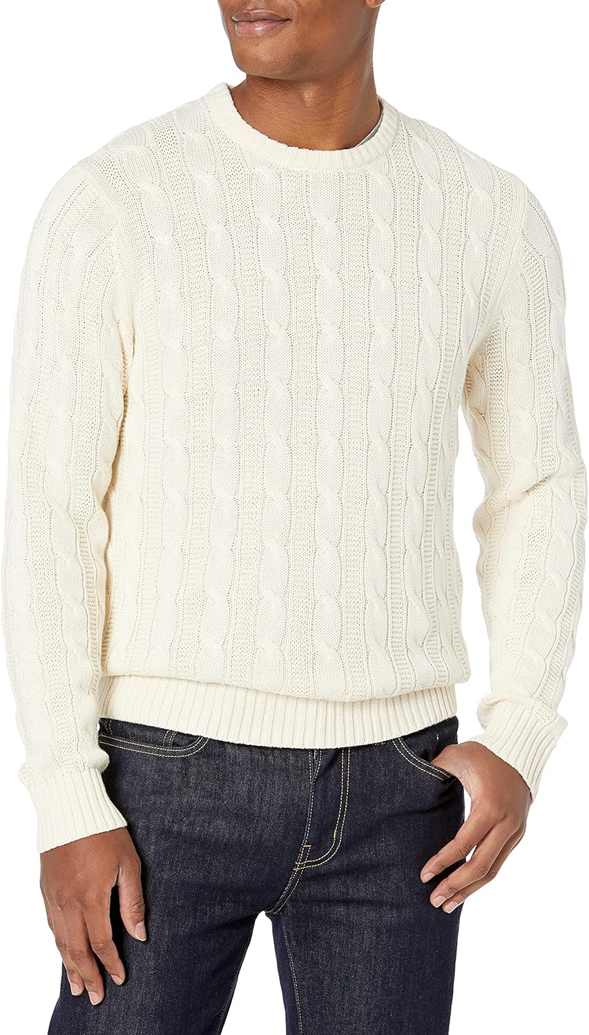 Goodthreads Men's Soft Cotton Cable Stitch Crewneck Long Sleeve Sweatshirt Brand