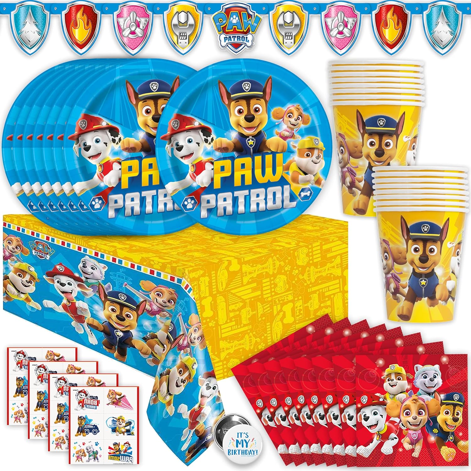 Table Cover… Plates Napkins Cups Paw Patroll Party for 16 