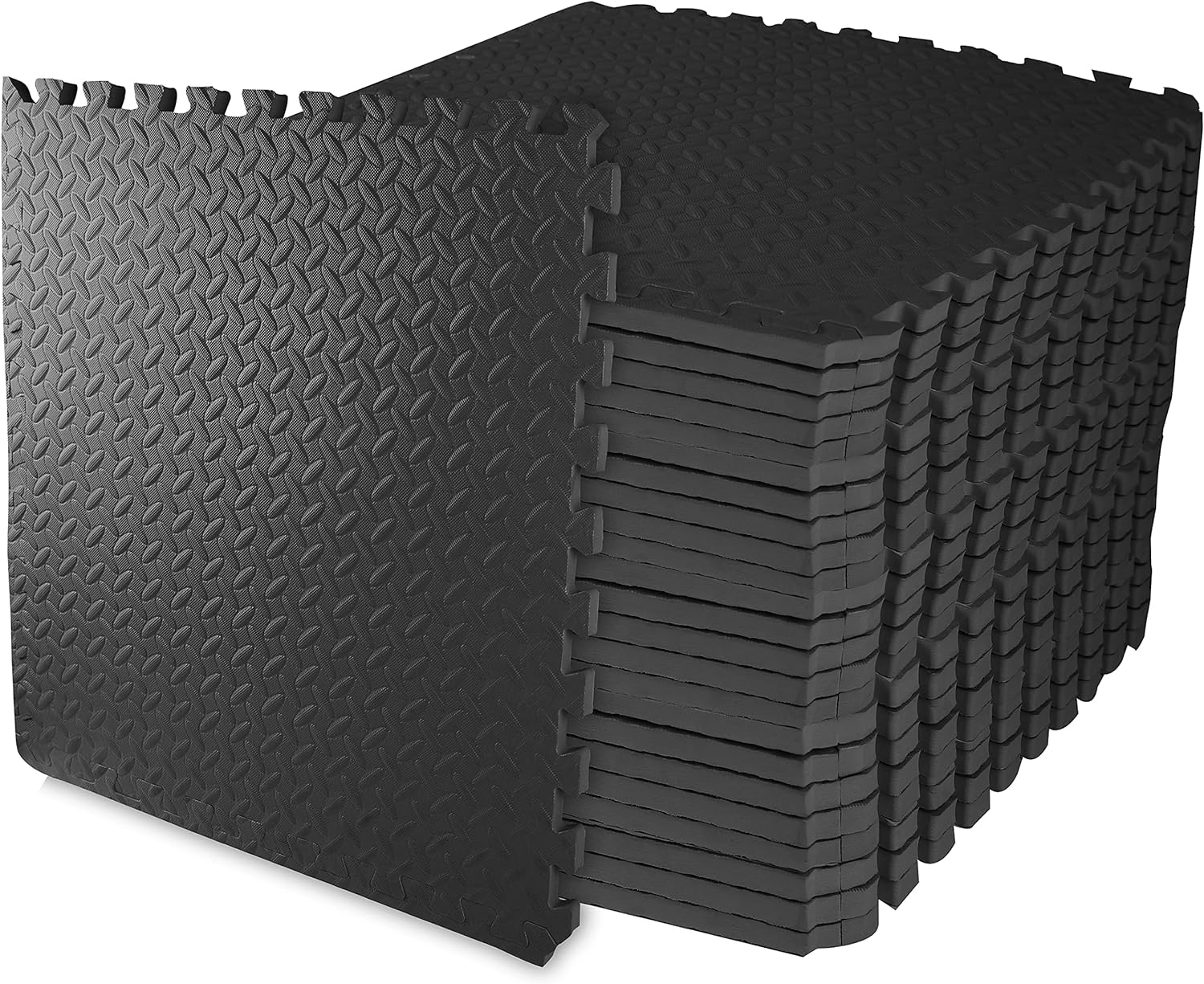 EL Premium Eva Foam Puzzle Black & Grey Exercise Mat with Interlocking Tiles and Borders
