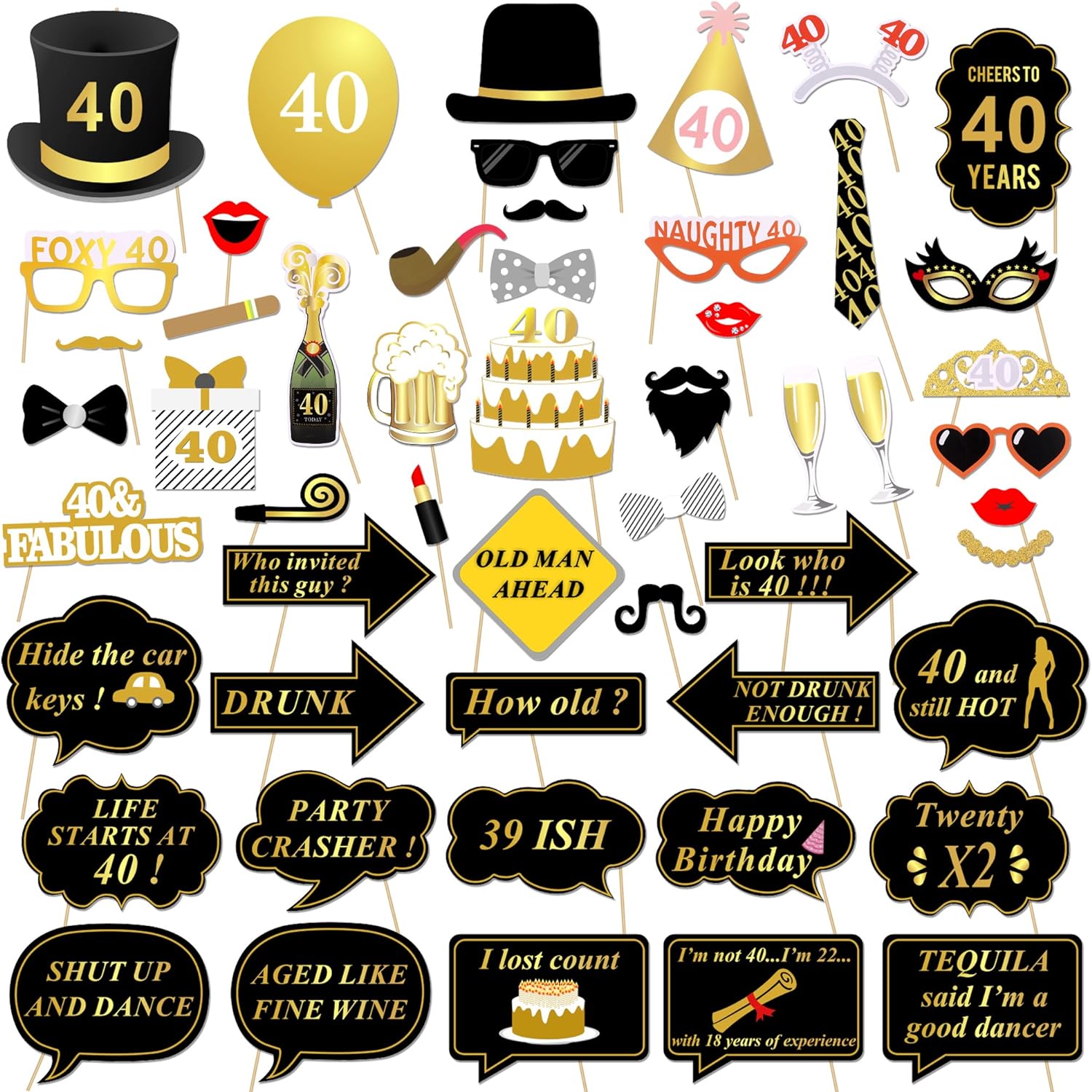 40th Birthday Party Photo Booth Props 53pcs For Her Him Funny 40 Diy Gold And Black Decorations Konsait Supplies Men Women Online In Stan