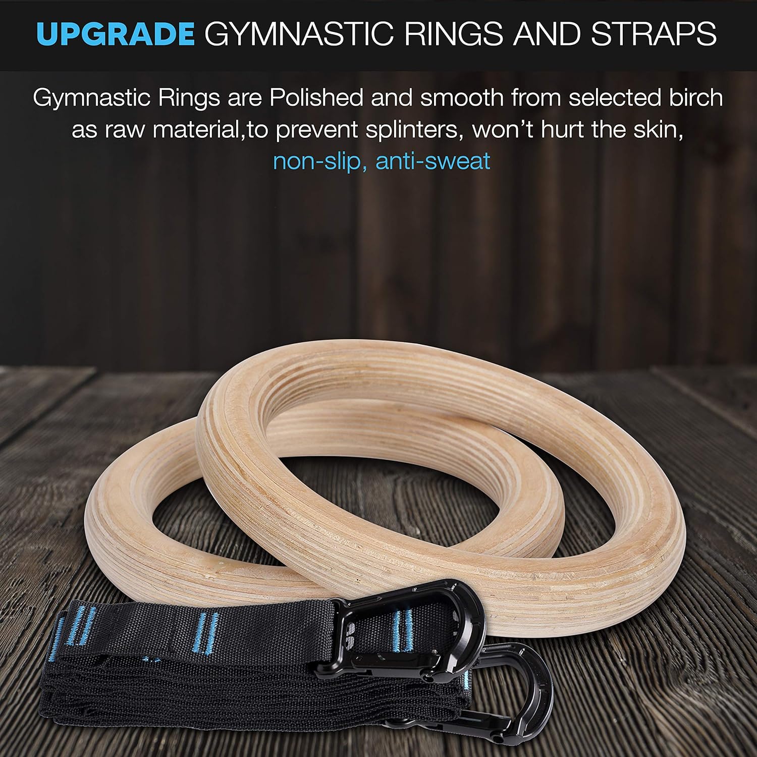 Gym Workout Training Strength with Straps Wooden Gymnastic Rings Fitness 