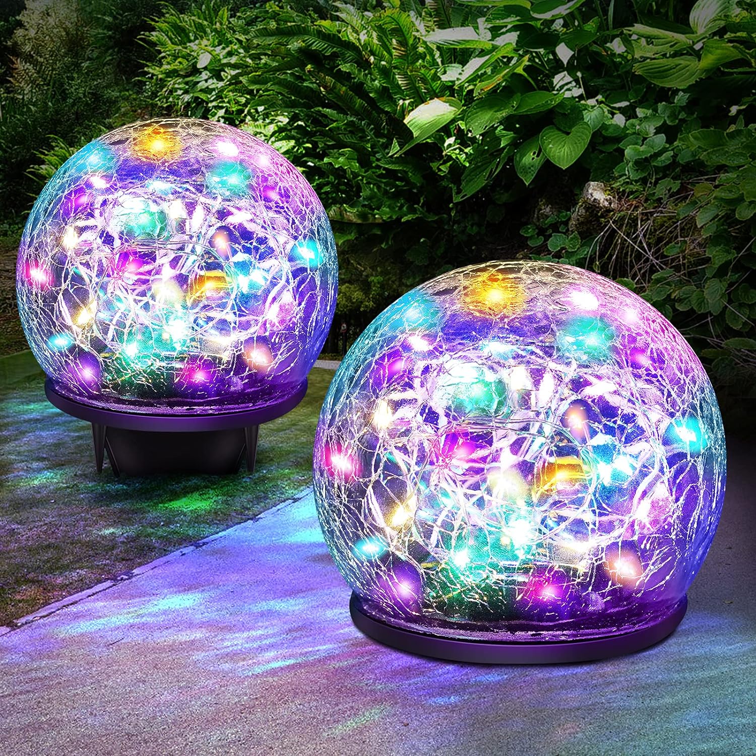 Auto On/Off Solar Crack Glass Ball Ground Lamp LED Ball Glass Lawn Light Small, Multicolor Waterproof Solar Floor Light for Outdoor Garden Patio Yard