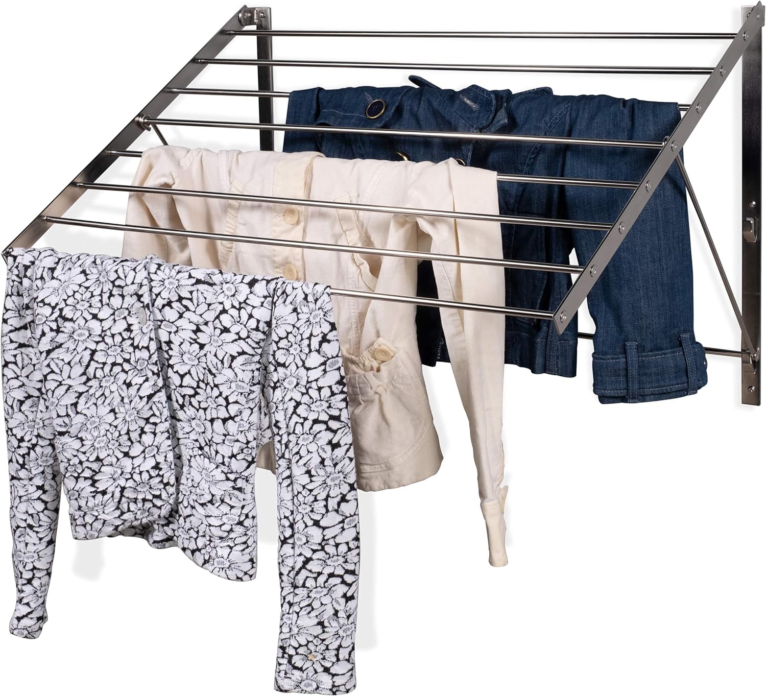 Wall Mounted Clothes Drying Rack For Laundry Room White Small 14" x22" 