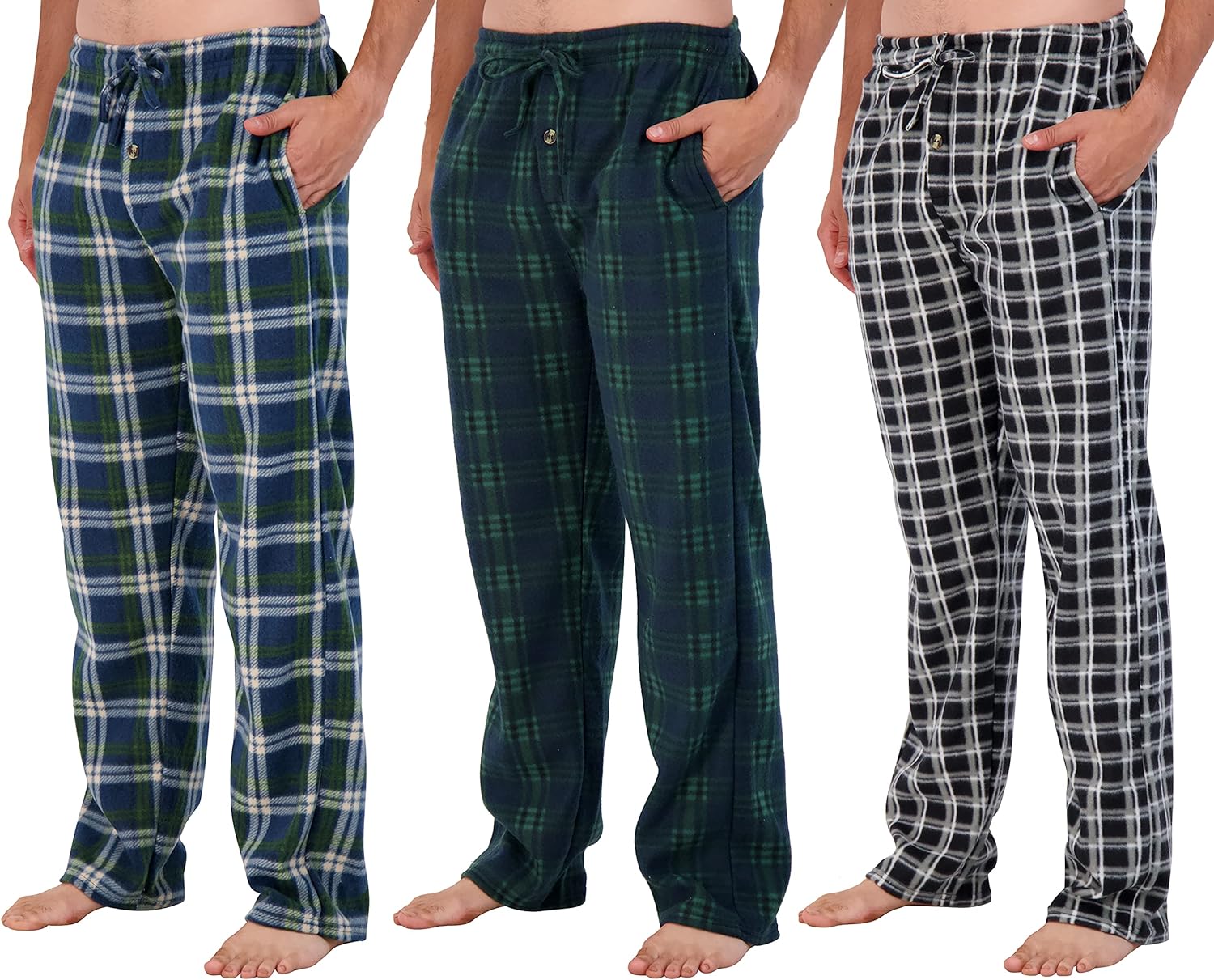 Mens Pajama Pants Fleece Soft Plaid Casual Lounge Sleep Bottoms with Pockets 