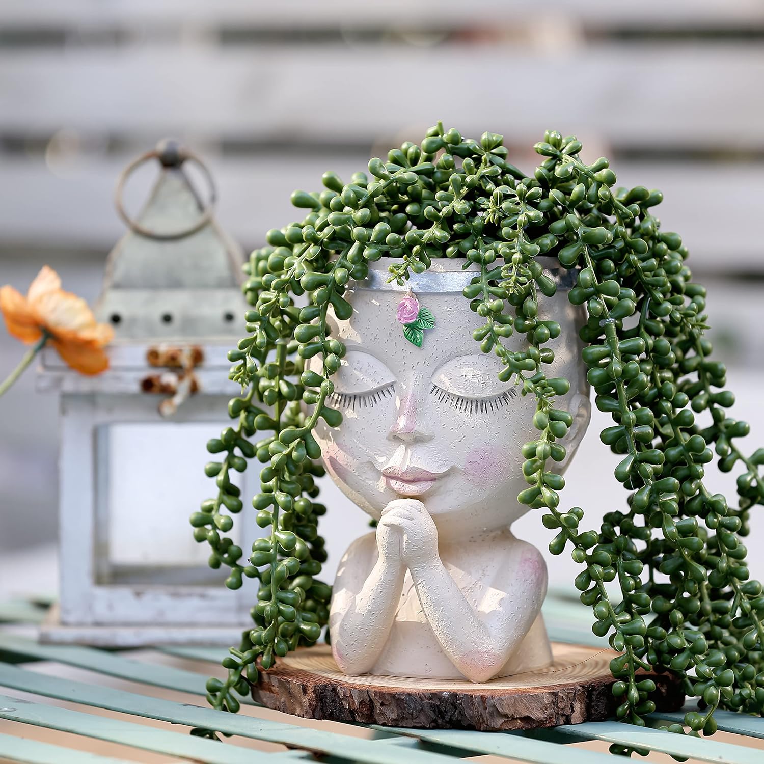 Resin Face Sculpture Head Planter Flowerpot Flower Vase Home Garden Decor 
