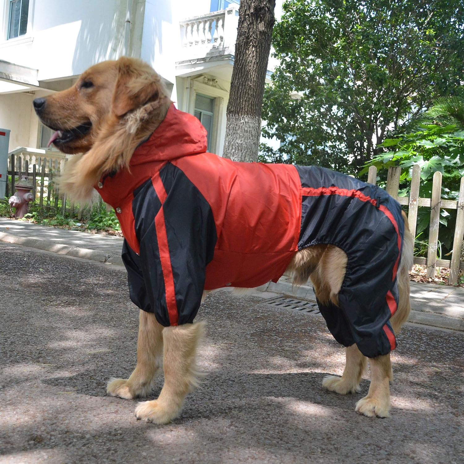 lovelonglong Dog Hooded Raincoat Small Dog Rain Jacket Poncho Waterproof Clothes with Hood Breathable 4 Feet Four Legs Rain Coats for Small Medium Large Pet Dogs Red XL