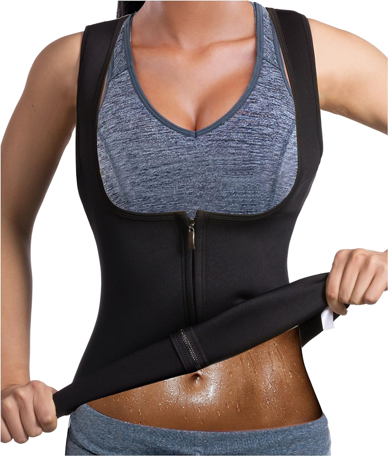 Hot Neoprene Corset Compression Sweat vest Body Shaper Zipper Slimming Sauna Tank Top Workout Shirt HOPLYNN Men Waist Trainer Vest for Weightloss