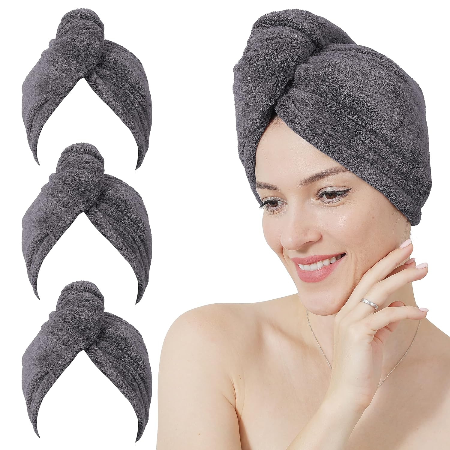 Microfiber Hair Towel Turban 10”x26” Super Absorbent Quick Dry for All Types of 